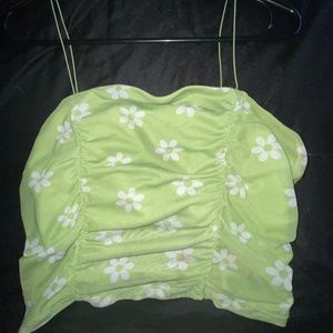 Green Cropped Tank w Flowers